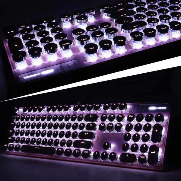 Camiysn Typewriter Style Mechanical Gaming Keyboard, Pink Retro Punk Gaming Keyboard with White Backlit, 104 Keys Blue Switch Wired Cute Keyboard, Round Keycaps for Windows/Mac/PC - Image 4