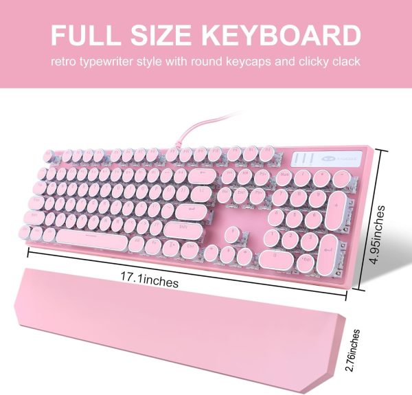 Camiysn Typewriter Style Mechanical Gaming Keyboard, Pink Retro Punk Gaming Keyboard with White Backlit, 104 Keys Blue Switch Wired Cute Keyboard, Round Keycaps for Windows/Mac/PC - Image 7