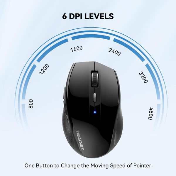 TECKNET Bluetooth Mouse, 4800 DPI Wireless Mouse, 2-Year Battery Computer Mouse 6 Adjustable DPI, 6 Buttons Compatible with Laptop/Windows/Computer - Image 2