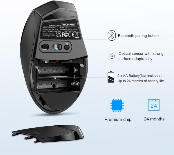 TECKNET Bluetooth Mouse, 4800 DPI Wireless Mouse, 2-Year Battery Computer Mouse 6 Adjustable DPI, 6 Buttons Compatible with Laptop/Windows/Computer - Image 7
