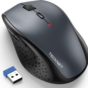 TECKNET Wireless Mouse, 2.4G USB Computer Mouse with 6-Level Adjustable 4800 DPI, Silent Mouse Quiet Click，30 Months Battery, Ergonomic Grips, 6 Buttons Portable for PC, Chromebook, Mac – Grey