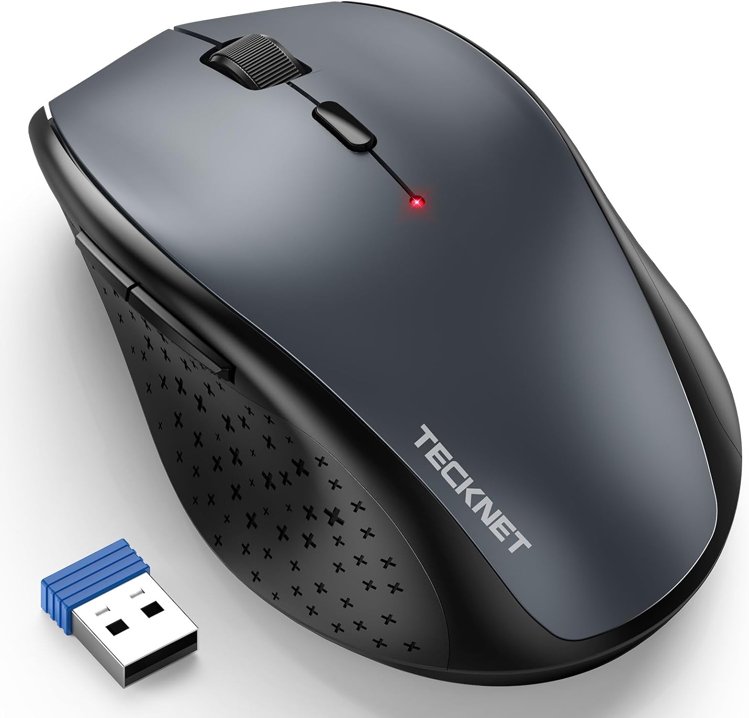 TECKNET Wireless Mouse, 2.4G USB Computer Mouse with 6-Level Adjustable 4800 DPI, Silent Mouse Quiet Click，30 Months Battery, Ergonomic Grips, 6 Buttons Portable for PC, Chromebook, Mac – Grey