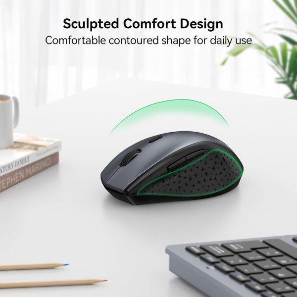 TECKNET Wireless Mouse, 2.4G USB Computer Mouse with 6-Level Adjustable 4800 DPI, Silent Mouse Quiet Click，30 Months Battery, Ergonomic Grips, 6 Buttons Portable for PC, Chromebook, Mac - Grey - Image 4
